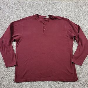 Vintage Fieldmaster Shirt Mens 2XL Burgundy Henley Ribbed Knit Long Sleeve